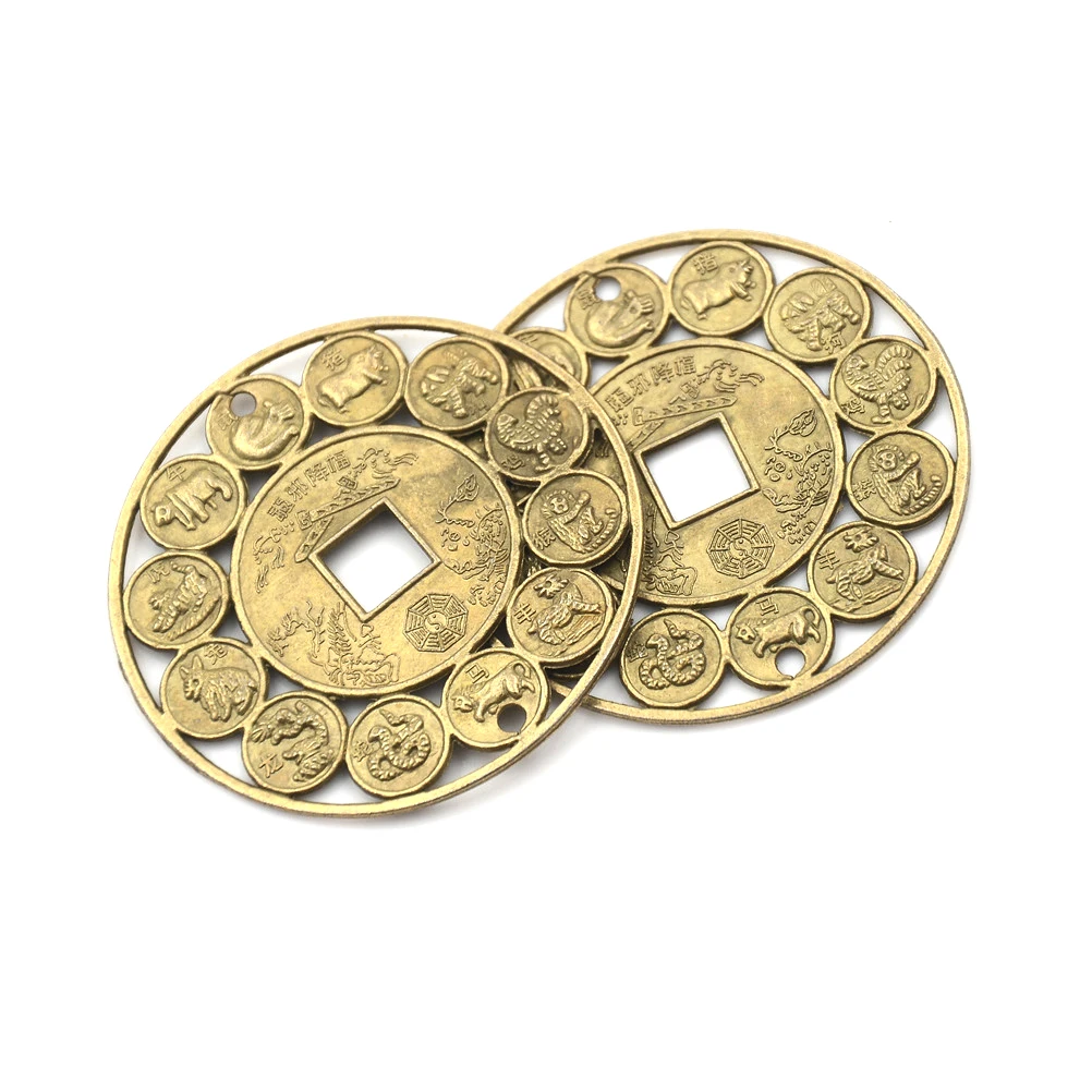 

1Pcs Diameter 4.5cm Zinc alloy Auspicious Lucky Chinese Zodiac Feng Shui Coin For Good Luck Amulet Prosperous Protection
