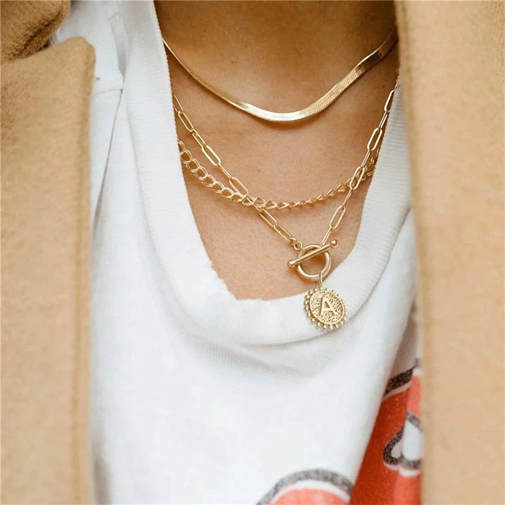 

Gold Layered Initial Necklace for Women 14K Gold Plated Hexagon Initial Coin Pendant Necklace Jewelry Gifts
