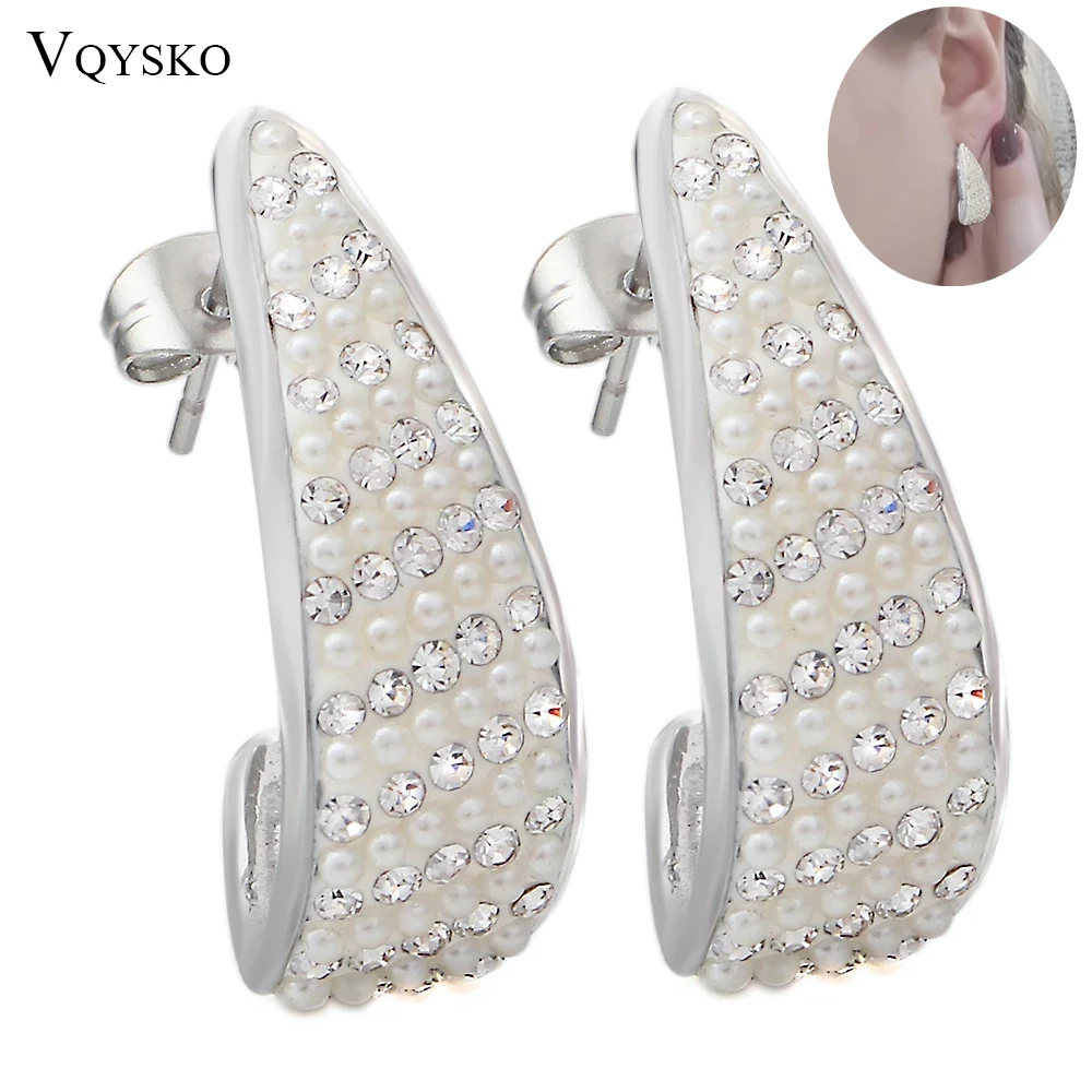 Модные серьги гвоздики из нержавеющей стали с кристаллами Женские Ювелирные