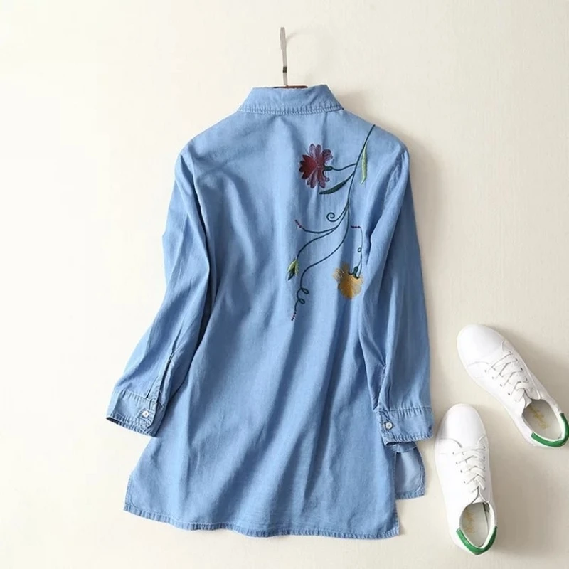 Весенняя Цветочная блузка с вышивкой и длинным рукавом женская модная офисная