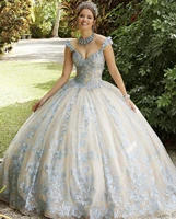 2022 ball gown quinceanera dresses blue appliques sexy v neck long birthday party dress for sweet 16 year girl debutante gowns