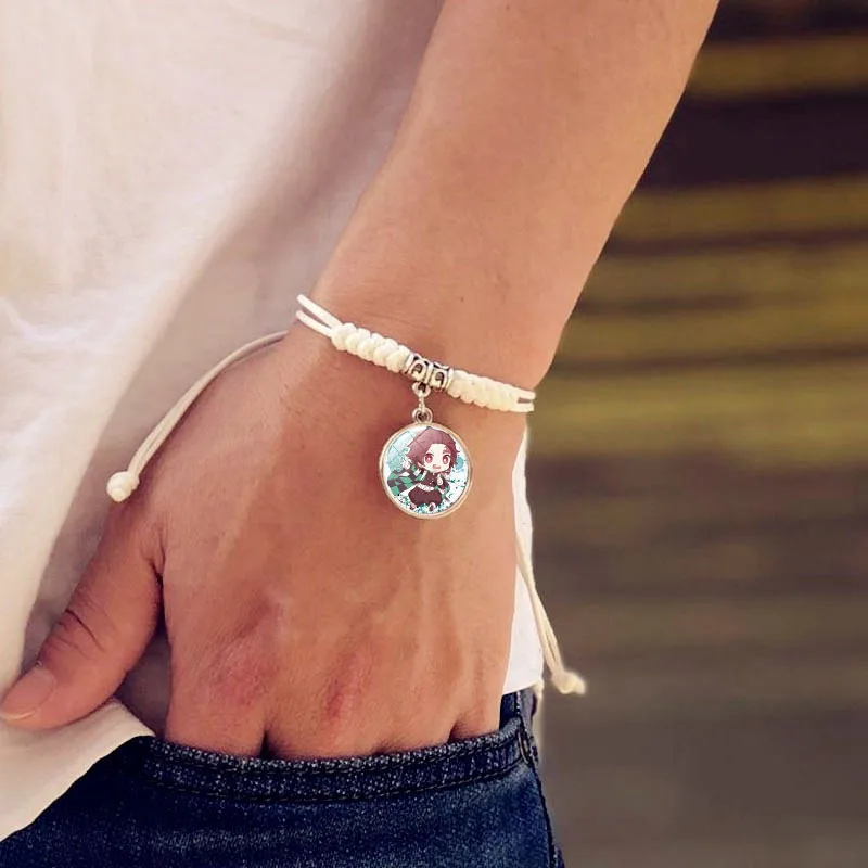 Anime Demon Slayer Cosplay Bracelet Accessories Jewelry Kimetsu No Yaiba Tanjirou Unisex  Telescopic Pendant Hand Rope Bracelets