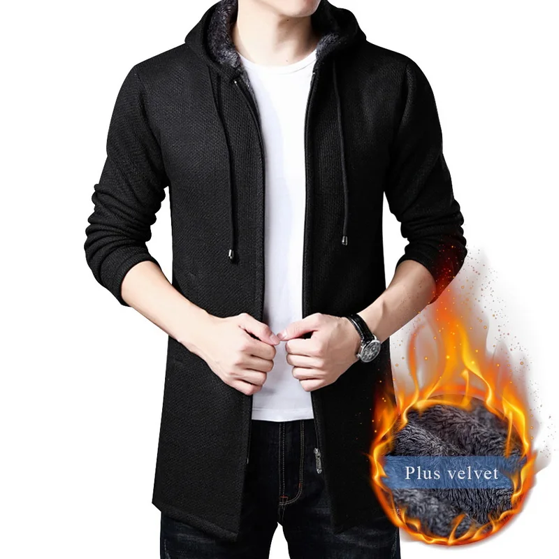 WENYUJH мужской свитер толстый теплый длинный кардиган с капюшоном пальто хлопковой