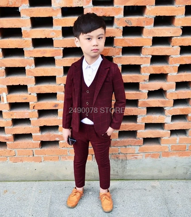 Детский Свадебный костюм для мальчиков официальный пиджак + жилет брюки галстук