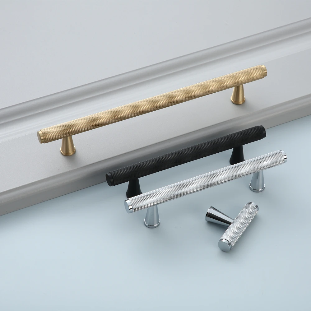 T Shape Wardrobe Furniture fittings Satin Solid Brass Knurled Handle Knobs Kitchen Copper Cabinet Door Pull Handles | Обустройство