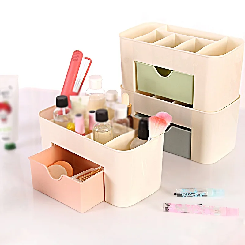 

Simple plastic desktop cosmetic box with drawer type multifunctional jewelry box storage box desktop storage storage box