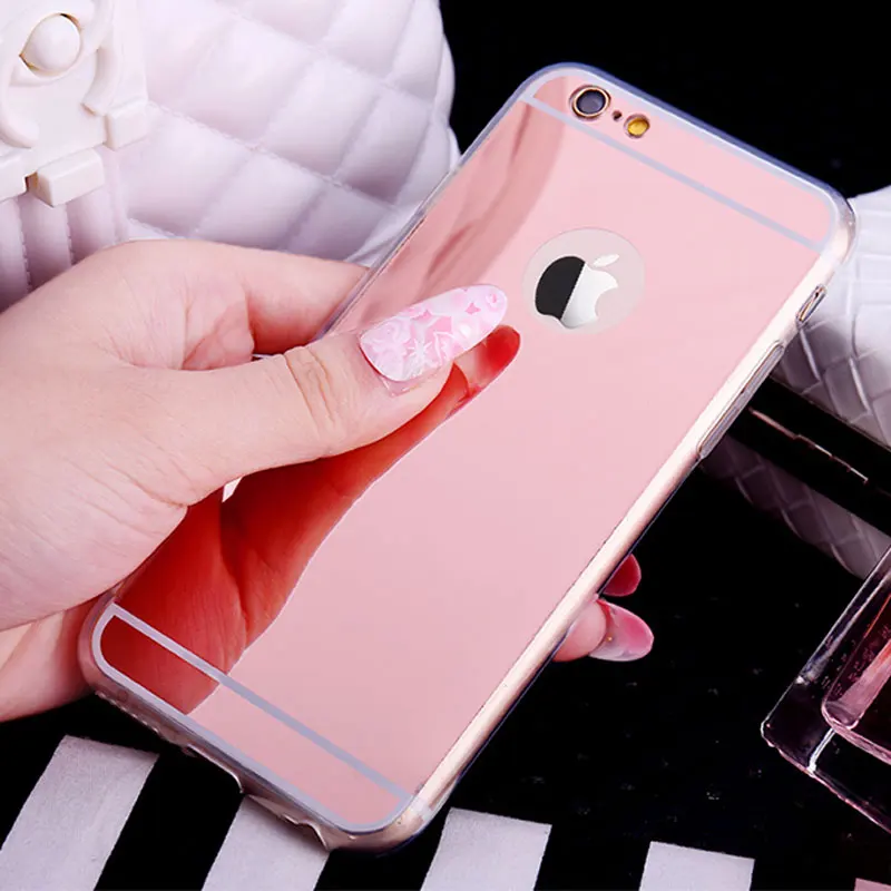 Роскошный блестящий зеркальный Мягкий чехол из ТПУ для iPhone 4 6 6S 7 8 Plus Ультратонкий