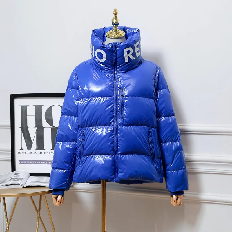 

Womens Winter Down Coat 2020 New Letter Stand Collar Short Winter Down Jacket Thick Warm Glossy Winter Jacket doudoune femme