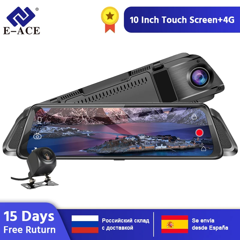 E-ACE, 10 дюймов, Автомобильный видеорегистратор, зеркало FHD 1080 P, видеорегистратор, автомобильная камера, двойной объектив, с камерой заднего вида, авто Регистратор