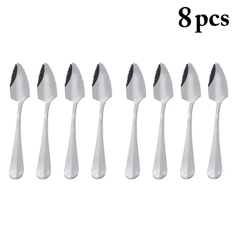 

Silver Fruit Spoons Stainless Steel Serrated Watermelon Apple Spoons With Cutter Dessert Ice Cream Spoon Dinnerware Sets