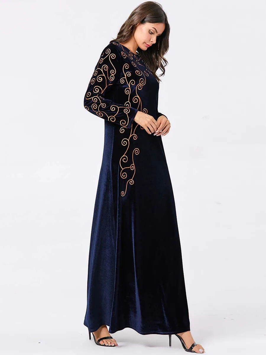 Мусульманское платье женское винтажное бархатное с вышивкой большое свободное
