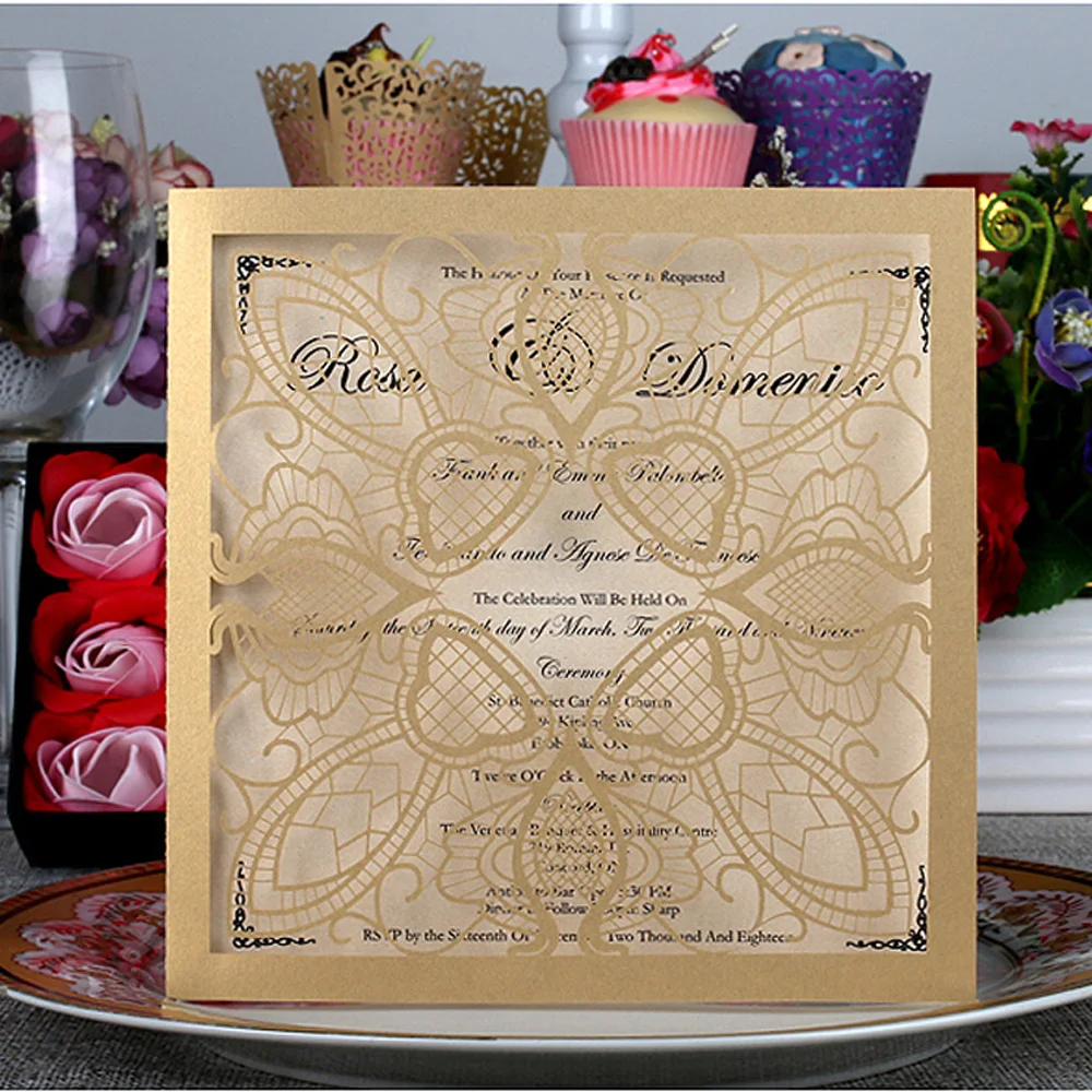 

10pcs/pack Laser Cut Heart Flower Carved Pattern Wedding Invitation Card European Wedding Card Party