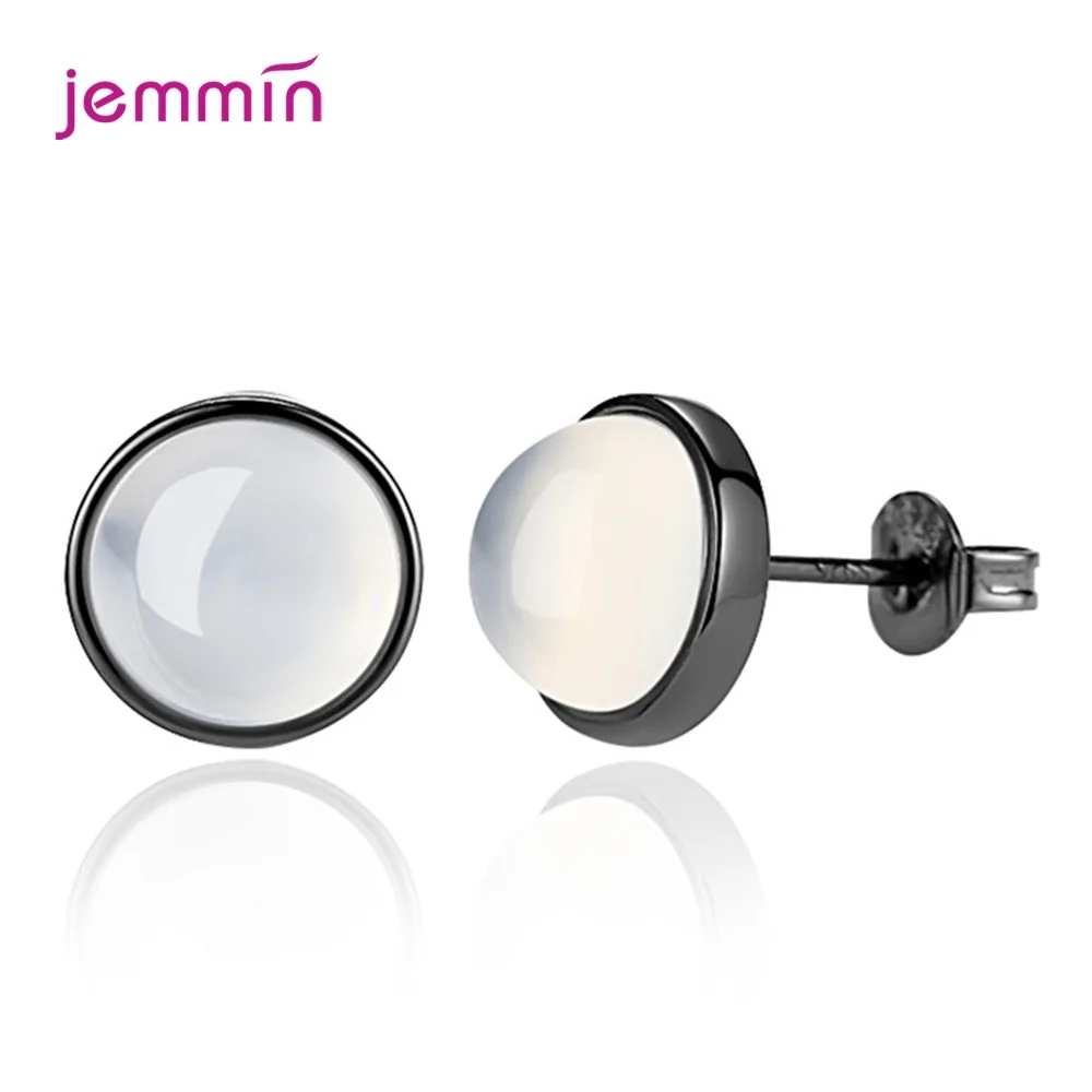 Женские серьги-гвоздики из серебра 925 пробы с белым нефритом | Украшения и