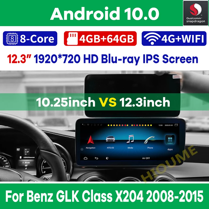

12.3“ Android 10 8Core 8+64G Car GPS Radio Multimedia for Mercedes Benz C-Class W204 W205 GLC X253 V Class W446 2008-2018