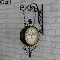 American Two-sided Metal Wall Clock Vintage Silent Living Room Double Face Clock  Farmhouse Decor Iron Bell Hanging Clocks Gift