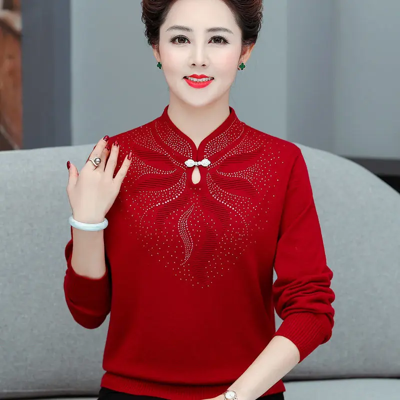 

2021 New Middle-aged Women's Spring Autumn Sweaters Pullovers Plus Size 5XL Thickened Warm winter Sweater Coat Mother Tops A499