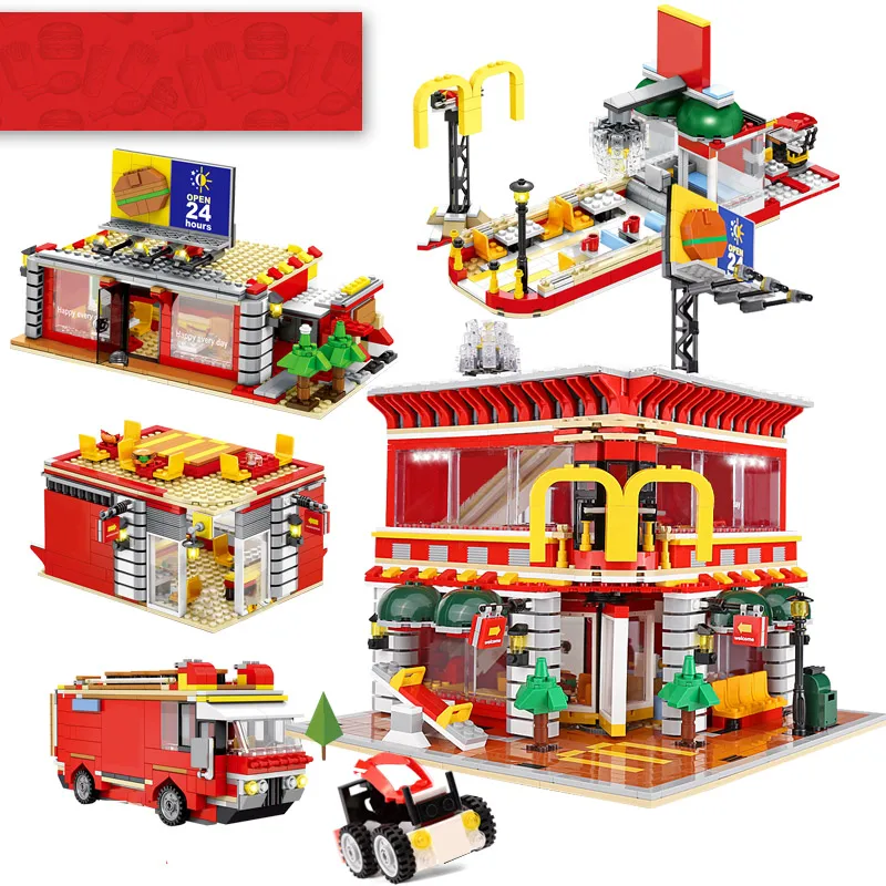 Уличные строительные игрушки Yeshin SD6901 серии MOC 4 в 1 набор ресторанного дома McDonaldss
