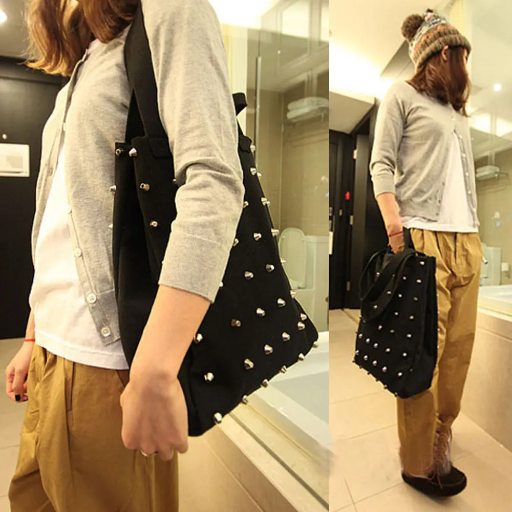 Распродажа дизайнерская женская Холщовая Сумка тоут с заклепками в стиле панк