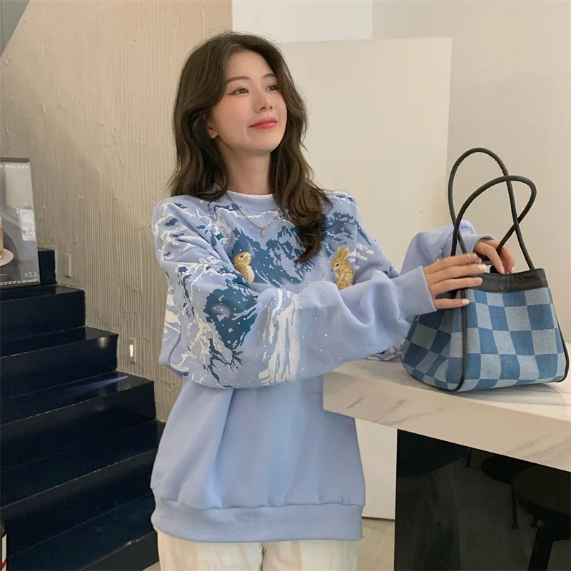 Осенние женские свитшоты с принтом кроликов нежный дизайнерский подходящий ко