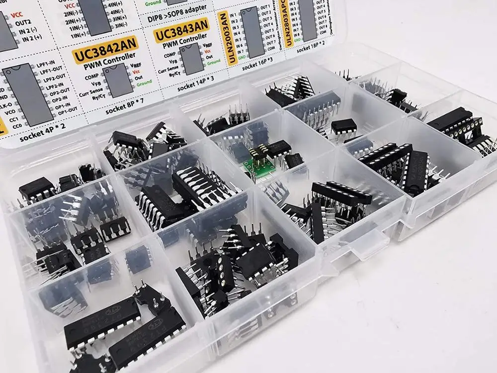 Набор микросхем XL IC 150 шт. opamp осциллятор pwm PC817 NE555 LM358 LM324 JRC4558 LM393 LM339 NE5532 LM386 TDA2030 |