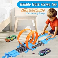 new diy stunt speed double car wheels model racing track assembled rail kits catapult rail car racing boy toys for children gift