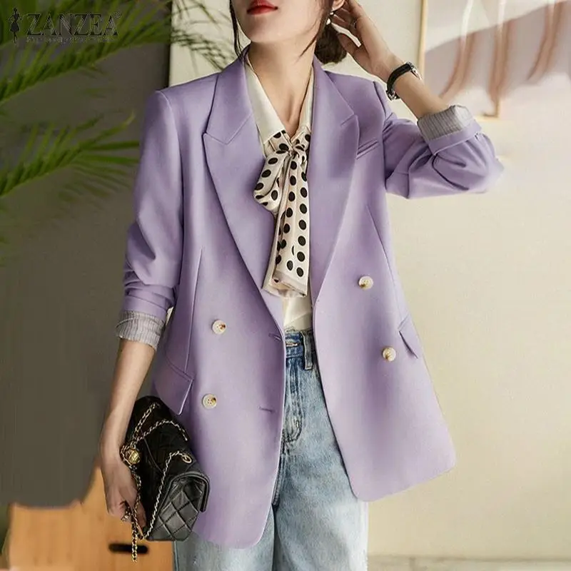 

Модная блузка ZANZEA, пальто на пуговицах, рабочее пальто, стильный осенний женский модный Блейзер оверсайз, однотонный пиджак с длинным рукав...