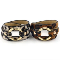 layered pu leather wrapped leopard bracelets bangles for women animal print punk style boutique jewelry wholesale