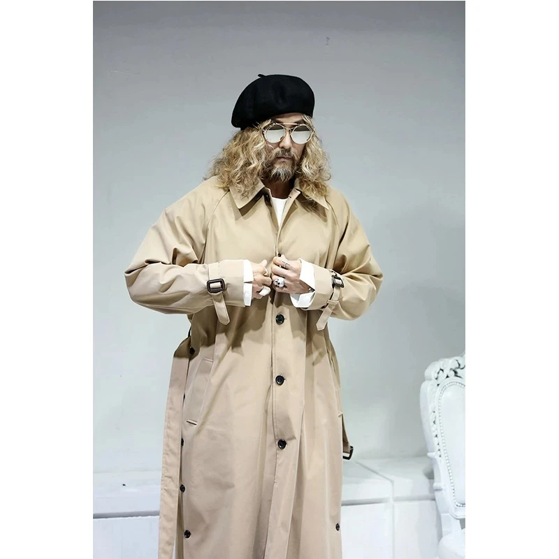 

Men's new solid color single row button decoration loose fashion windbreaker coat Long versatile spring and autumn top