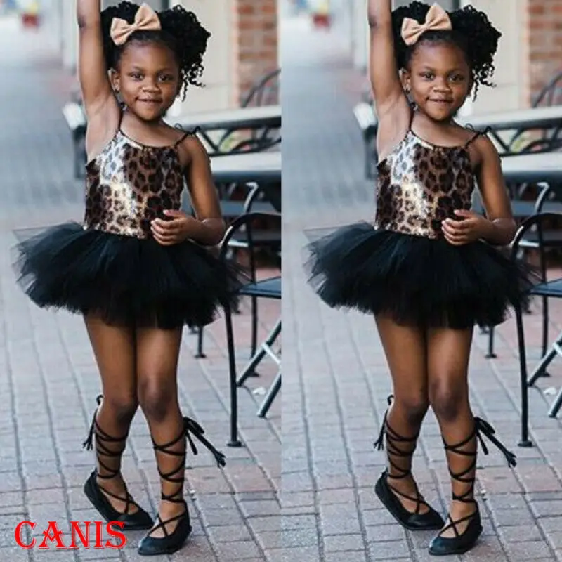 Леопардовая Одежда для маленьких девочек Праздничное платье принцессы Черное