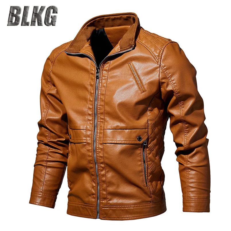 Мужская кожаная куртка BLKG на весну и осень мужское пальто из искусственной кожи