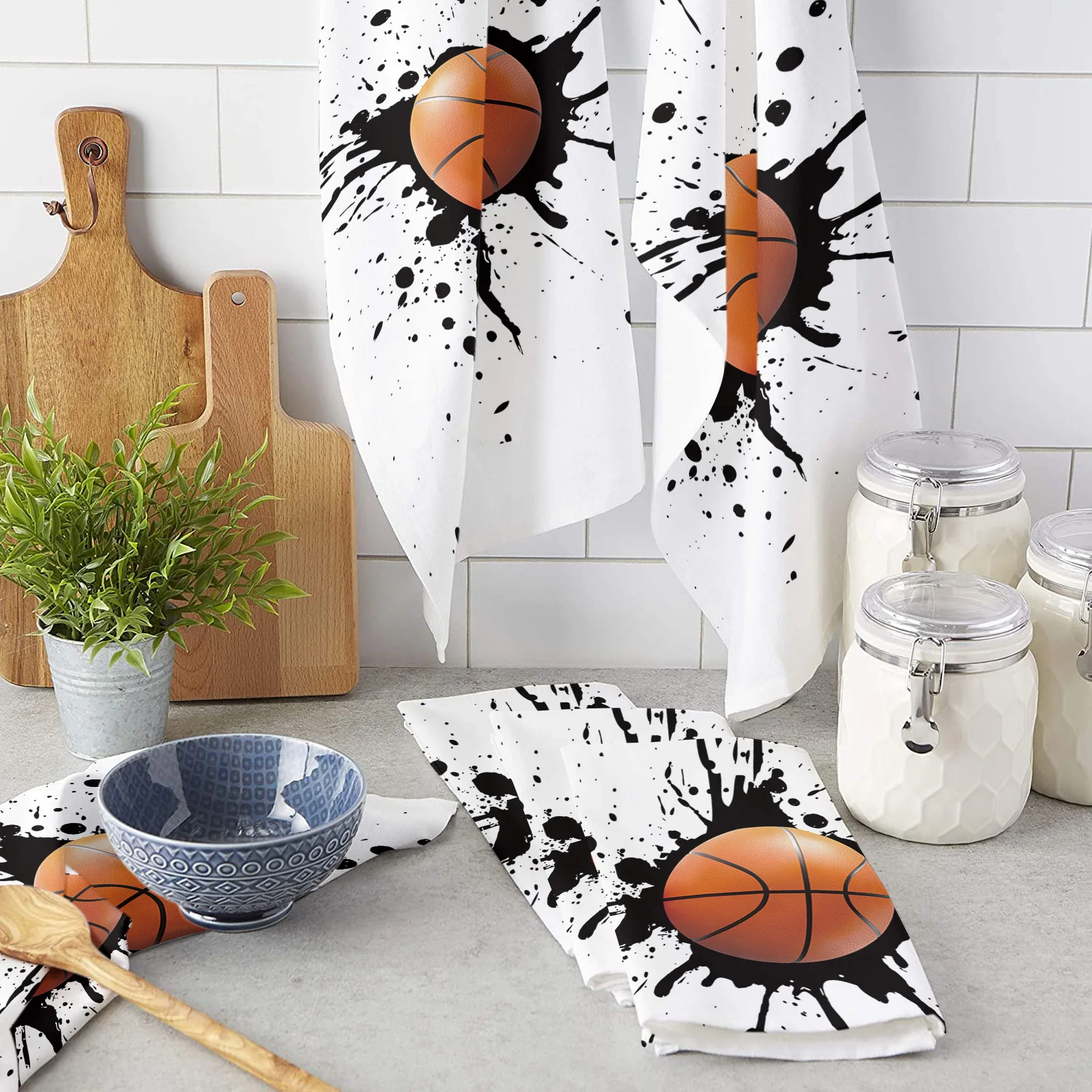 

Чернила брызги баскетбольный Спорт микрофибра кухонное полотенце посуда ткань посуда столовое полотенце посуда для кухни