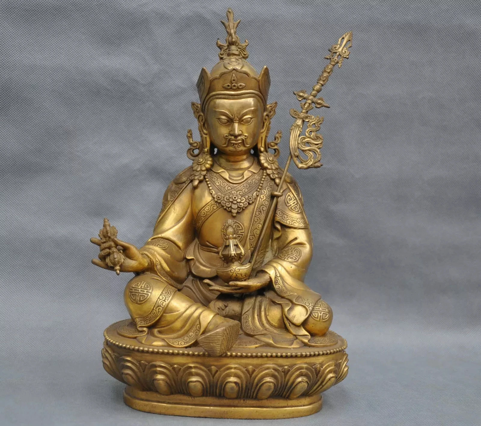 

China Tibet Bronze Lotus Born Guru Padmasambhava Buddha Statue