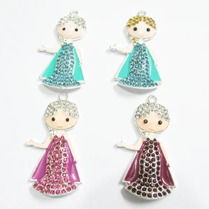 Оптовая продажа Новые 46 мм * 25 мм 10 шт.пакет эмаль и стразы для маленькой принцессы Кулоны из нержавеющей стали для детский ожерелий