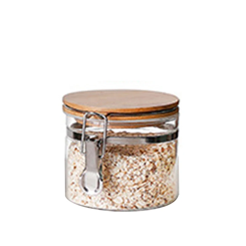 95x100mm Food Storage Jar Glass Food Storage Jar with Airtight Seal Bamboo Lid Snap-Fit Glass Canister P7Ding - Цвет: 95x100mm