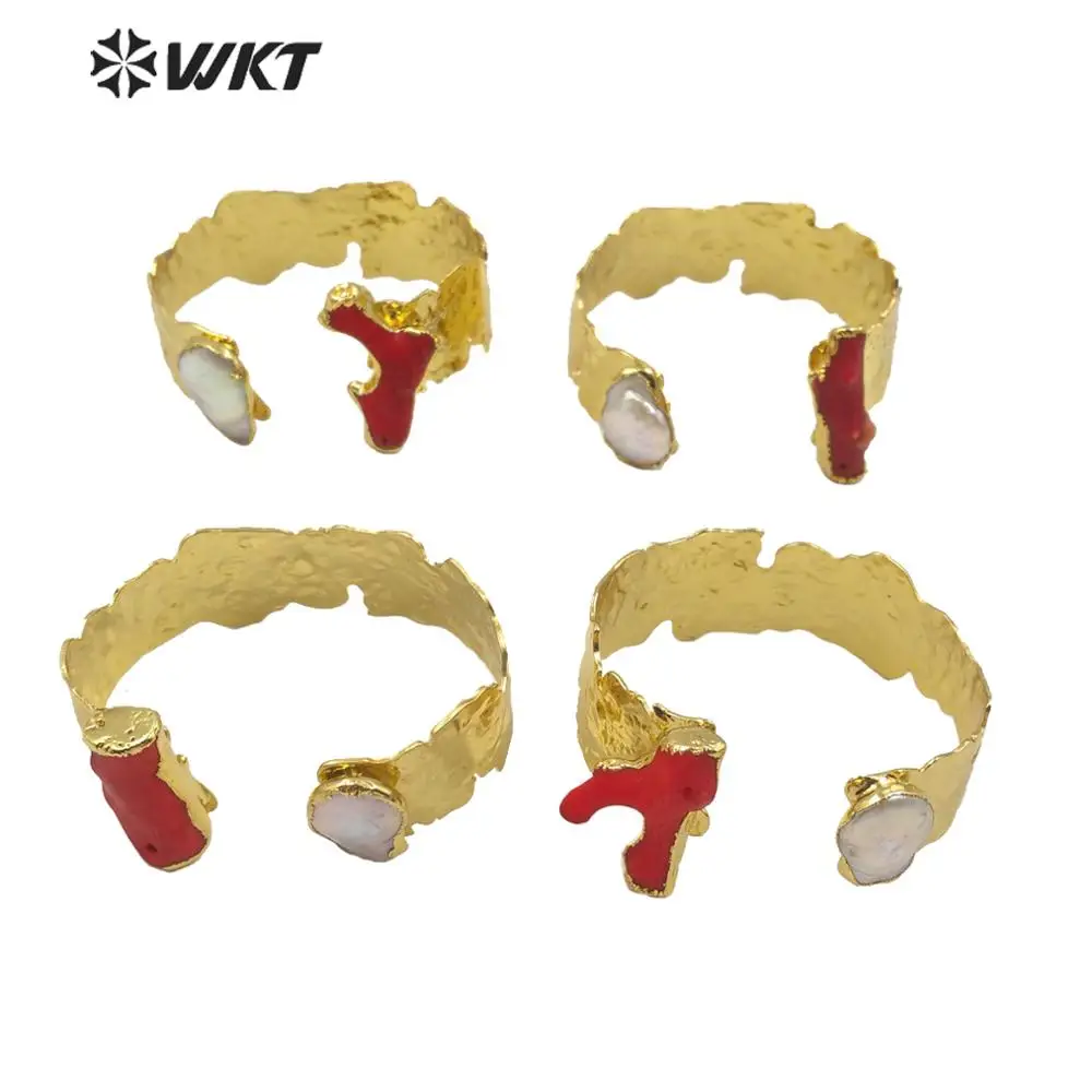 WT B512 WKT уникальный дизайн красный коралловый Жемчужный Браслет Регулируемый