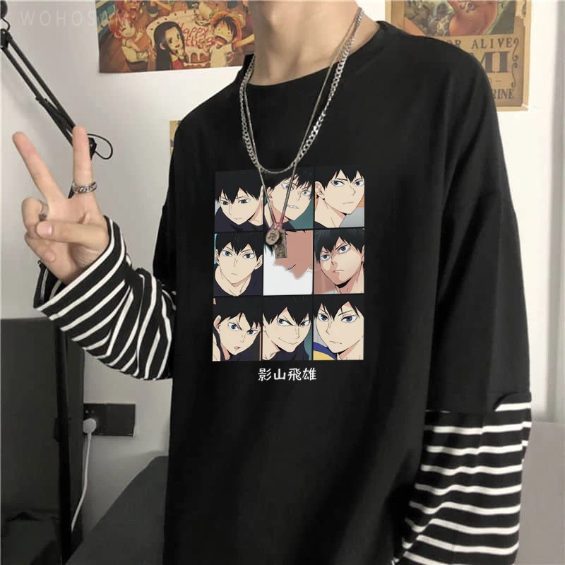 Harajuku Japan Anime Haikyuu Kawaii Tobio Kageyama Print T-shirt Men Summer Korean Fashion Casual Long-Sleeved  T-shirts Tops