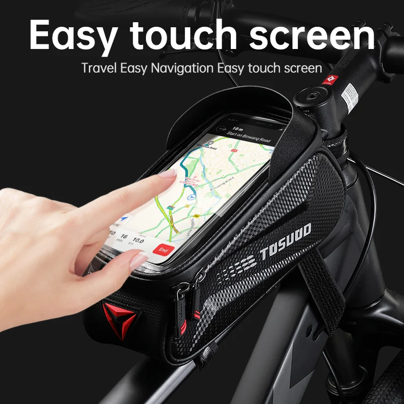 tosuod bike bag 1 8l frame front tube rainproof cycling bag bicycle waterproof phone case 8 inches touchscreen hard shell bag free global shipping