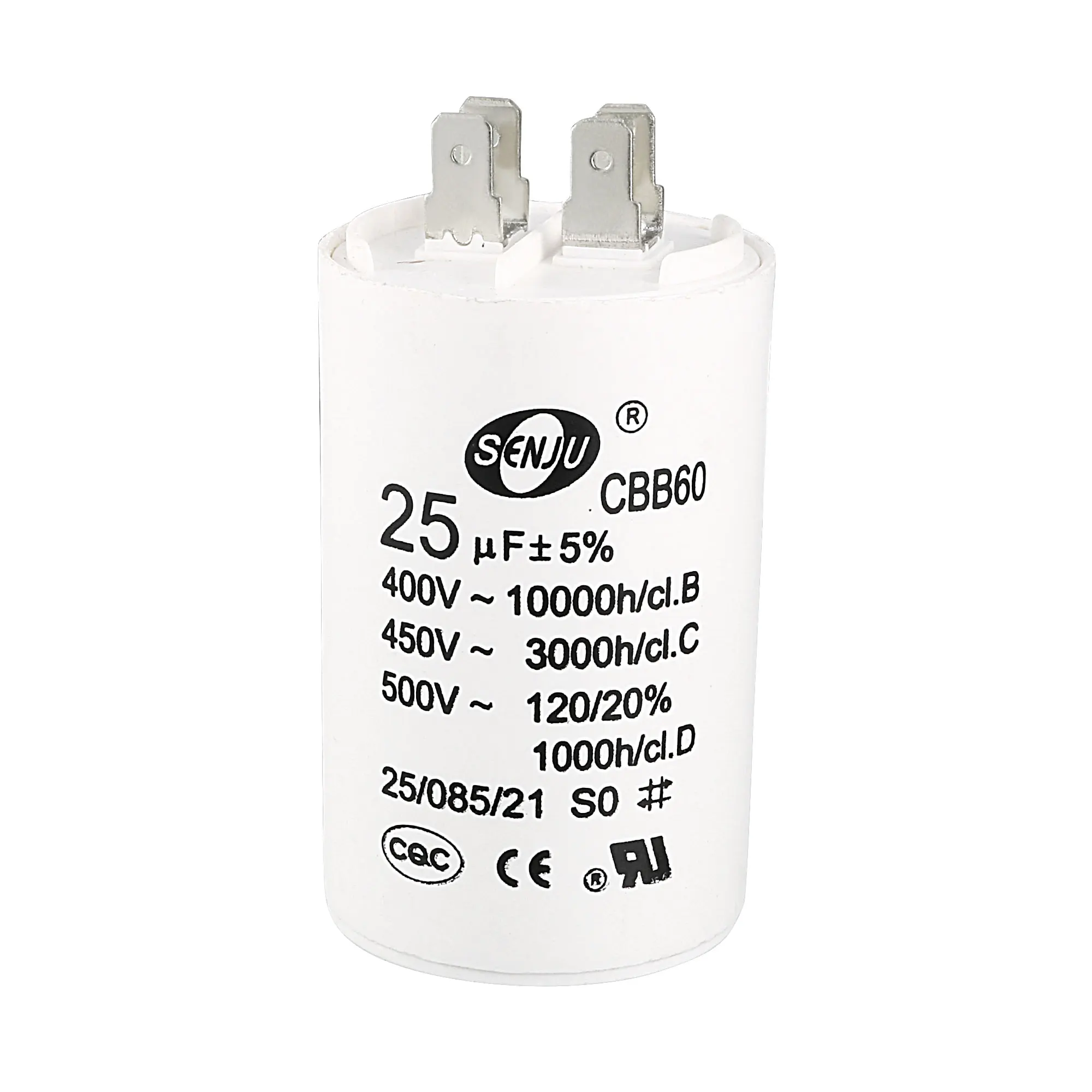 

1Pcs 25uF CBB60 Motor Run Capacitor 450V AC Double Insert 50/60Hz Cylinder 73x44mm White for Air Compressor Water Pump Motor