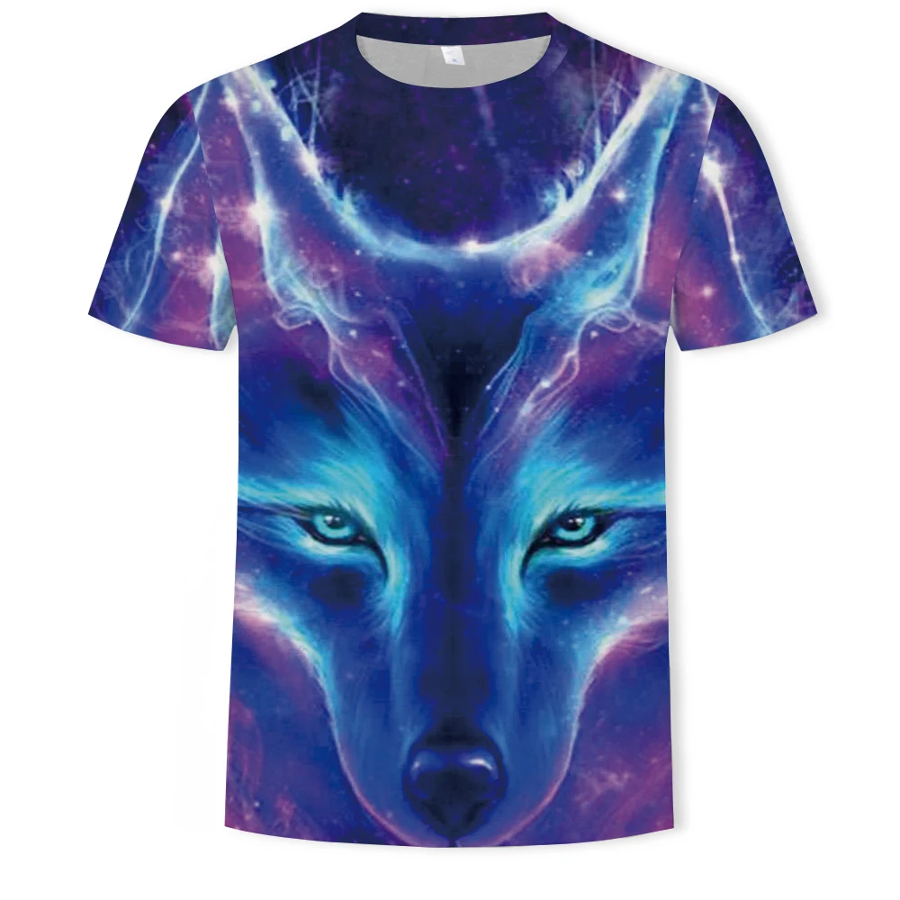 

3D solid color T-shirt summer men's oversized T-shirt is comfortable, lint-free and breathable, domineering 3D wolf pattern