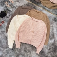 2021 sweet clothes solid one buckle women cardigan chic top coarse wool short sweater long sleeve thicken female cardigan 11641