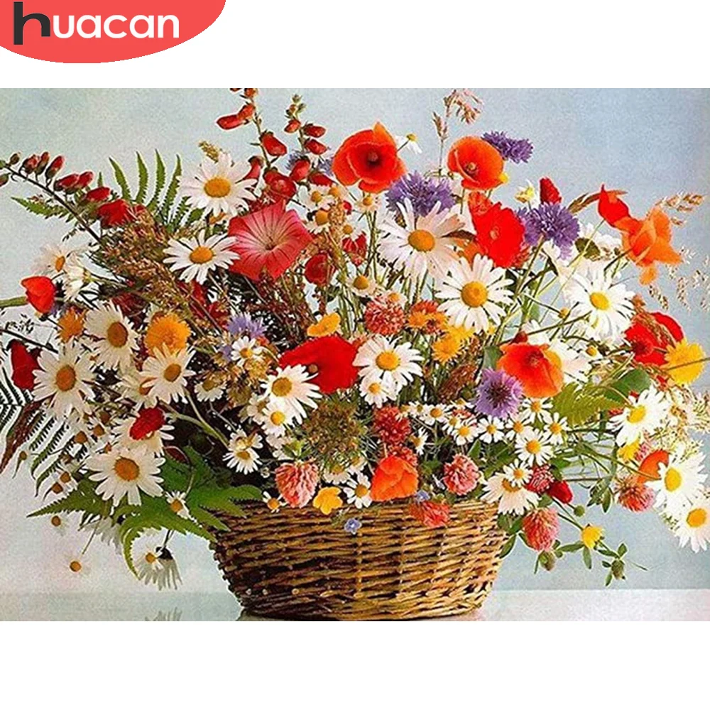 

Набор для вышивки крестиком HUACAN, алмазная картина 5d «сделай сам» с маргариткой, вазой с цветами, мозаика, декор для комнаты