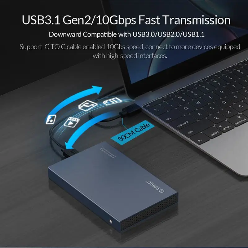 ORICO 2.5-Inch Type-C Hard Disk Box USB3.1 10Gbps External Aluminum Alloy Storage Device Plug And Play Suitable For HDD SSHD SSD