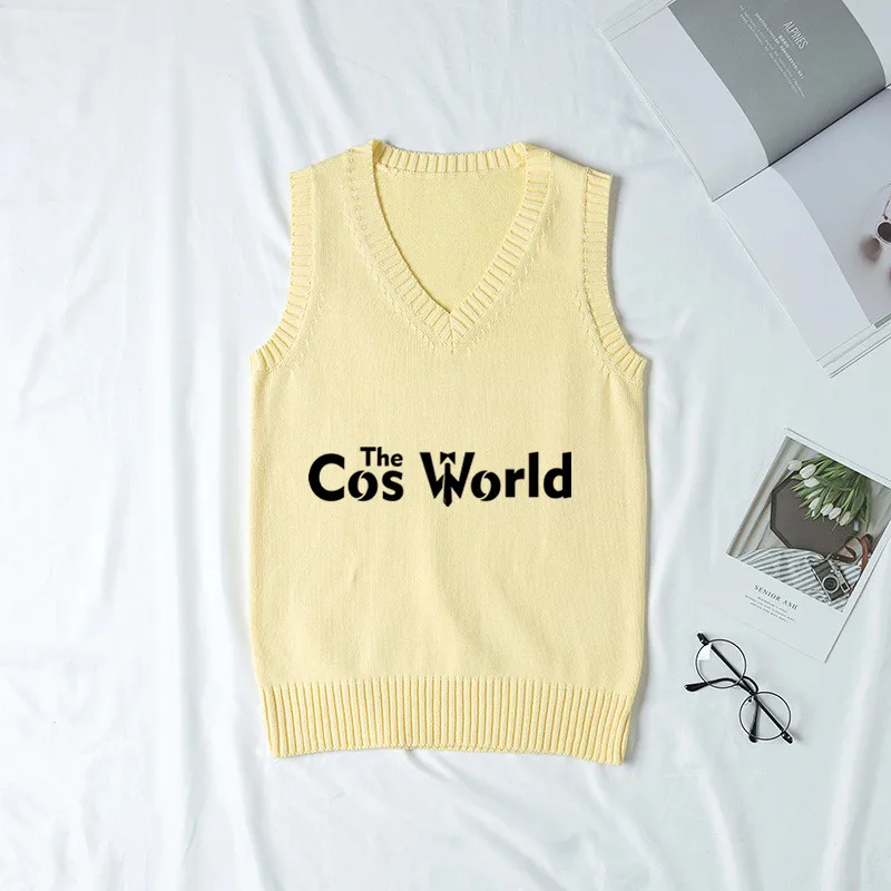 Yellow XS-XXL Весна Осень Мужские Женские однотонные вязанные жилеты без рукавов пуловеры с v-образным вырезом свитера пальто для JK школьная форма - Цвет: Yellow