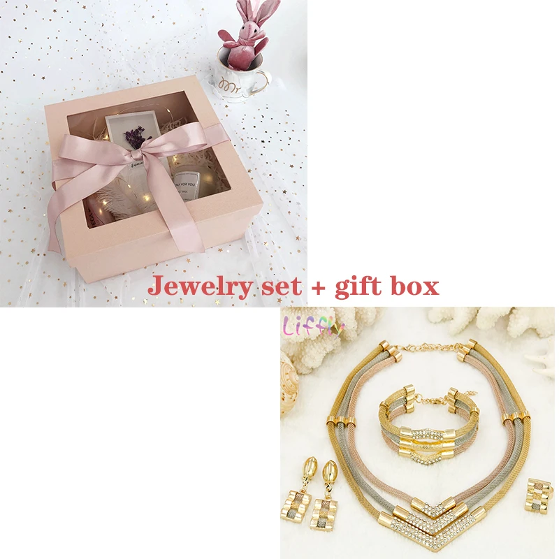 Jewelry Sets and box Liffly африканские золотые Драгоценности наборы для женщин классический кристалл ожерелье браслет серьги кольцо Свадебная вечеринка Ювелирные наборы для невесты - Окраска металла: Jewelry Sets and box
