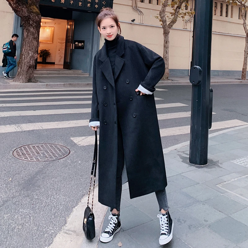

Winter Fall Jacket For Women England Women Overcoat Long Double Breasted Black Warm Thick Lady Coat Outerwear Female Clothes