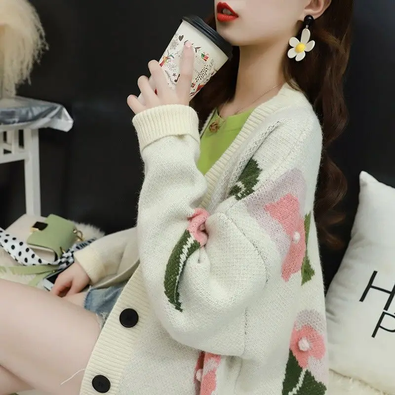 Autumn And Winter Sweater Cardigan Female Loose Very Fairy Coat 2021 New Korean Version Of Lazy Wind Knitted Jacket |