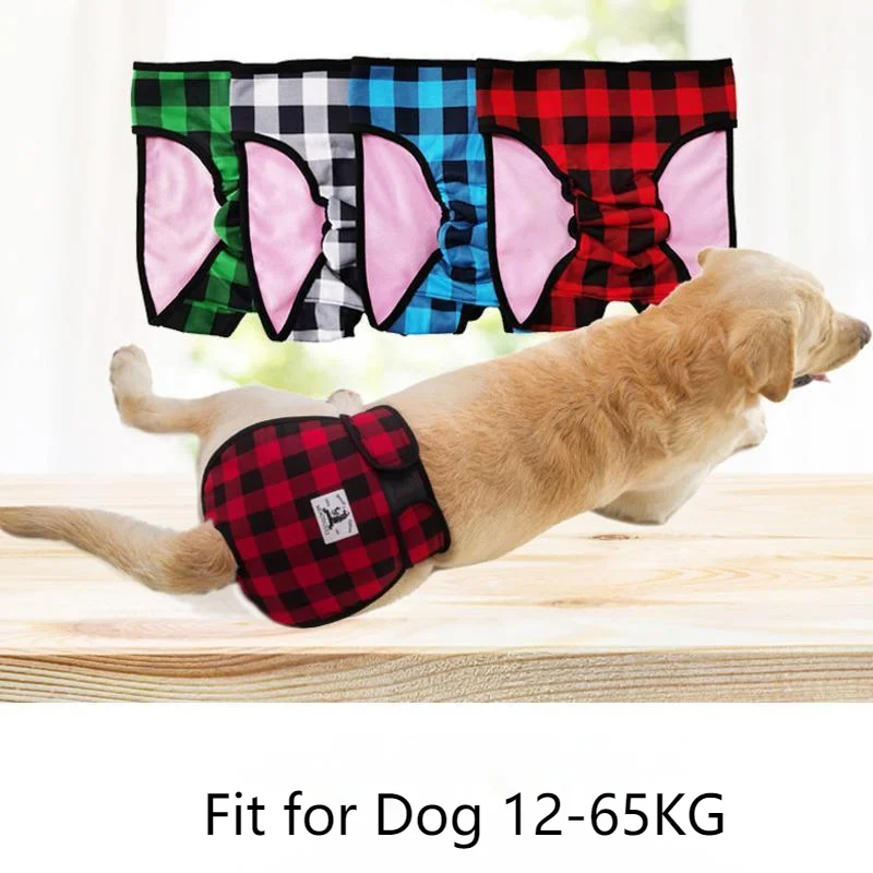 

12-65kg Female Dog Vest Diapers Washable Dog Diaper Physiological Panties For Dogs Plaid Menstrual Pants Pet Underwear Briefs