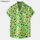 Зеленая Гавайская пляжная рубашка для мужчин, лето 2021, модная рубашка с тропическим принтом Алоха, мужская повседневная Праздничная праздничная одежда для отпуска