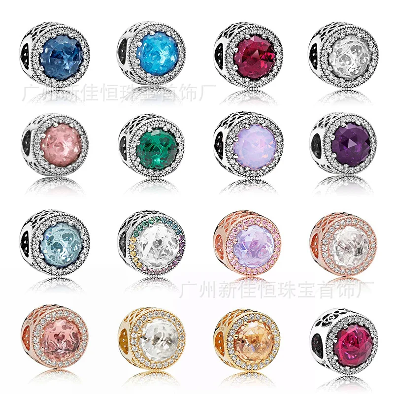 

New Original 925 Silver Bracelets Accessories Charm Bead Opal rose gold pink set with diamond colorful shiny heart DIY bracelet