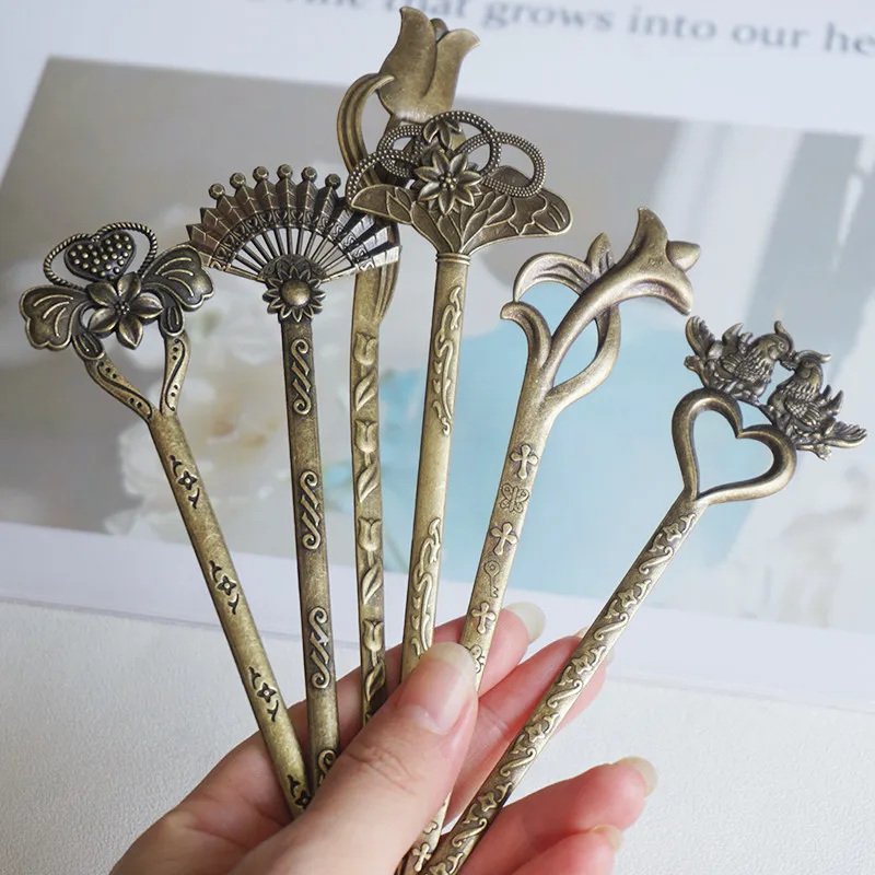 Металлические шпильки для волос женские длинные держатель булочки винтажная